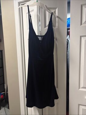 Navy Velvet Slip Dress with V-Neck